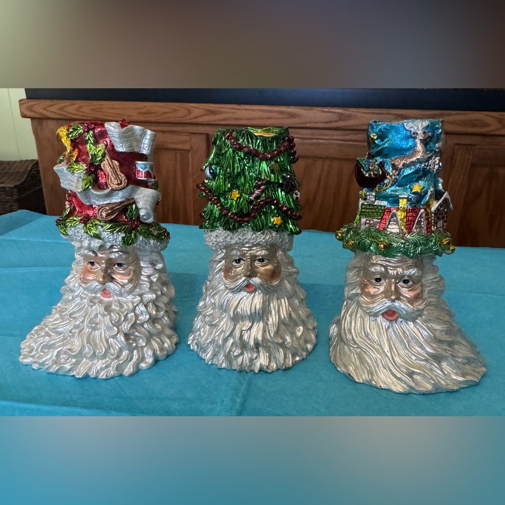 3 Sets Santas Head Christmas Decoration Candle Holders
